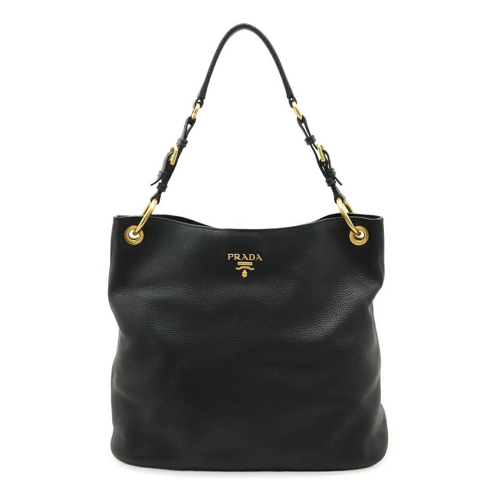 Prada Vitello Daino Shoulder Bag Hobo Leather NERO Black